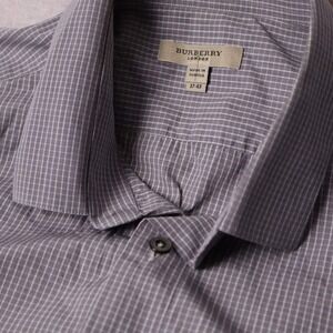 Burberry London Mens Grey Micro Check Long Sleeve Button Down Shirt Size 17 43